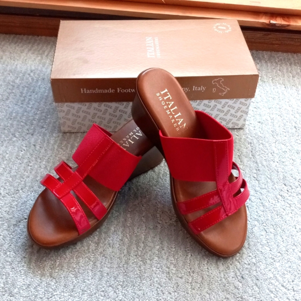 Red wedge sandals